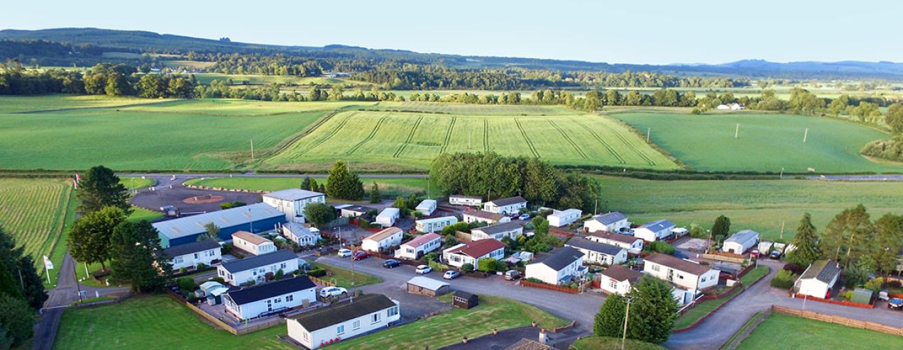 Panoramic view of Courthill Park nestled in the Dumfries and Galloway countryside